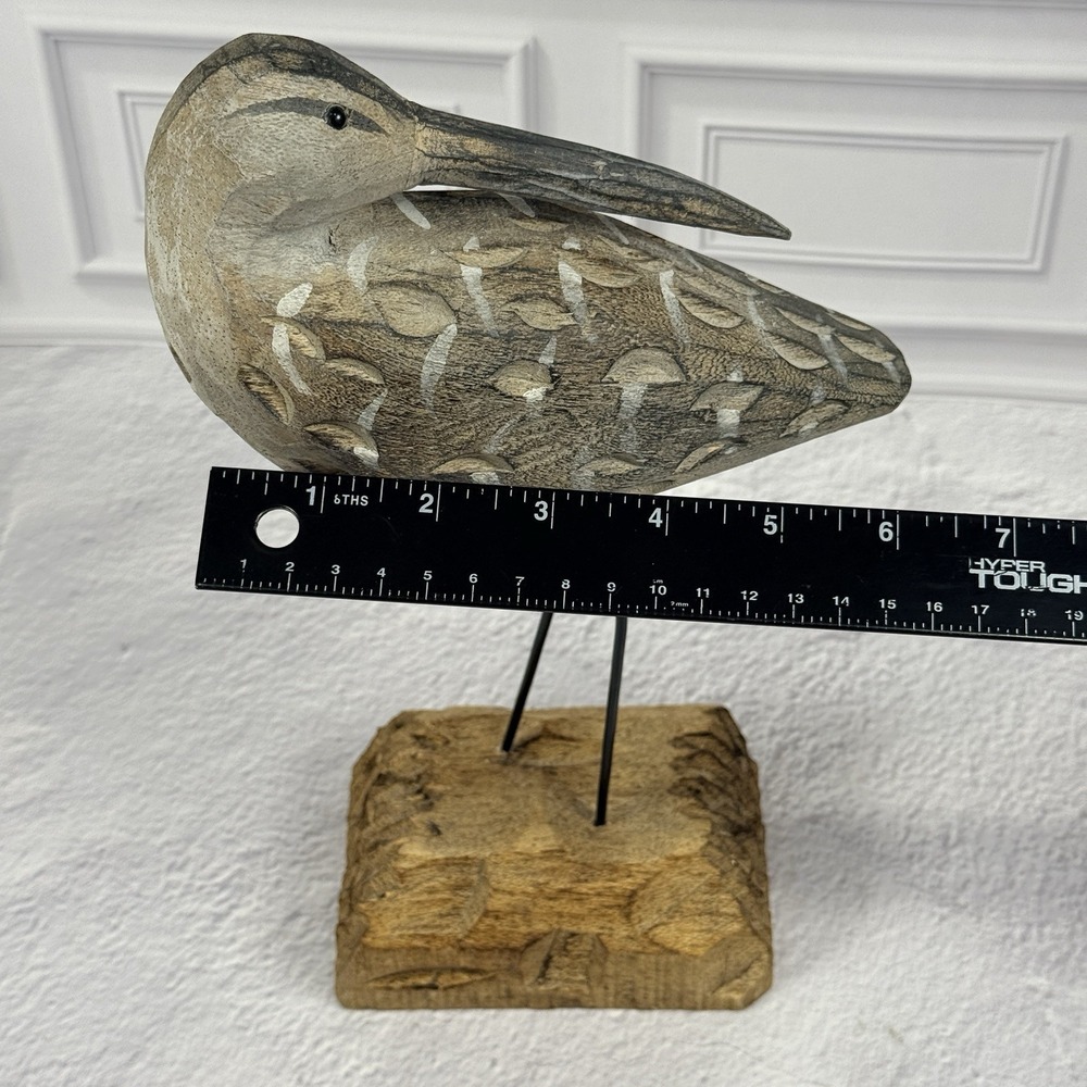 Hand Carved Wooden Egret Shorebird Sculpture Coastal Beach Decor Rustic Bird Art - Picture 8 of 16
